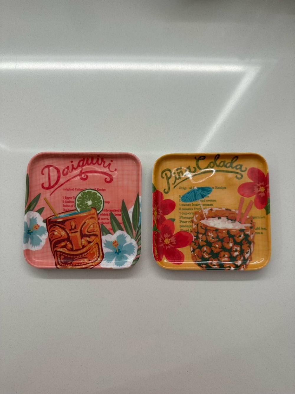 Tropical Daiquiri & Pina Colada Decorative Coasters - Pink & Yellow